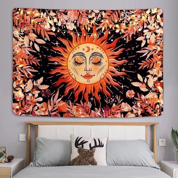 𝅺PSYCHEDELIC Sun Stars Garden Flower Tapestry Mandala Living Room Bedroom Dorm - Picture 2 of 7